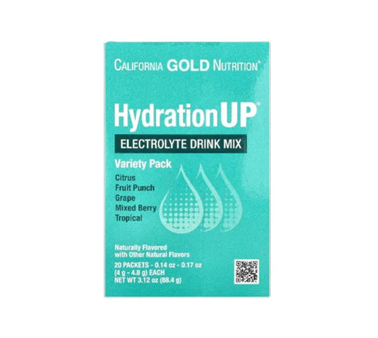 California Gold Nutrition Hydrationup®, Electrolyte Drink Mix with Calcium Lactate, Vitamins C & E, Variety Pack, 20 Packets, 0.14 Oz - 0.17 Oz (4 G - 4.8 G) Each