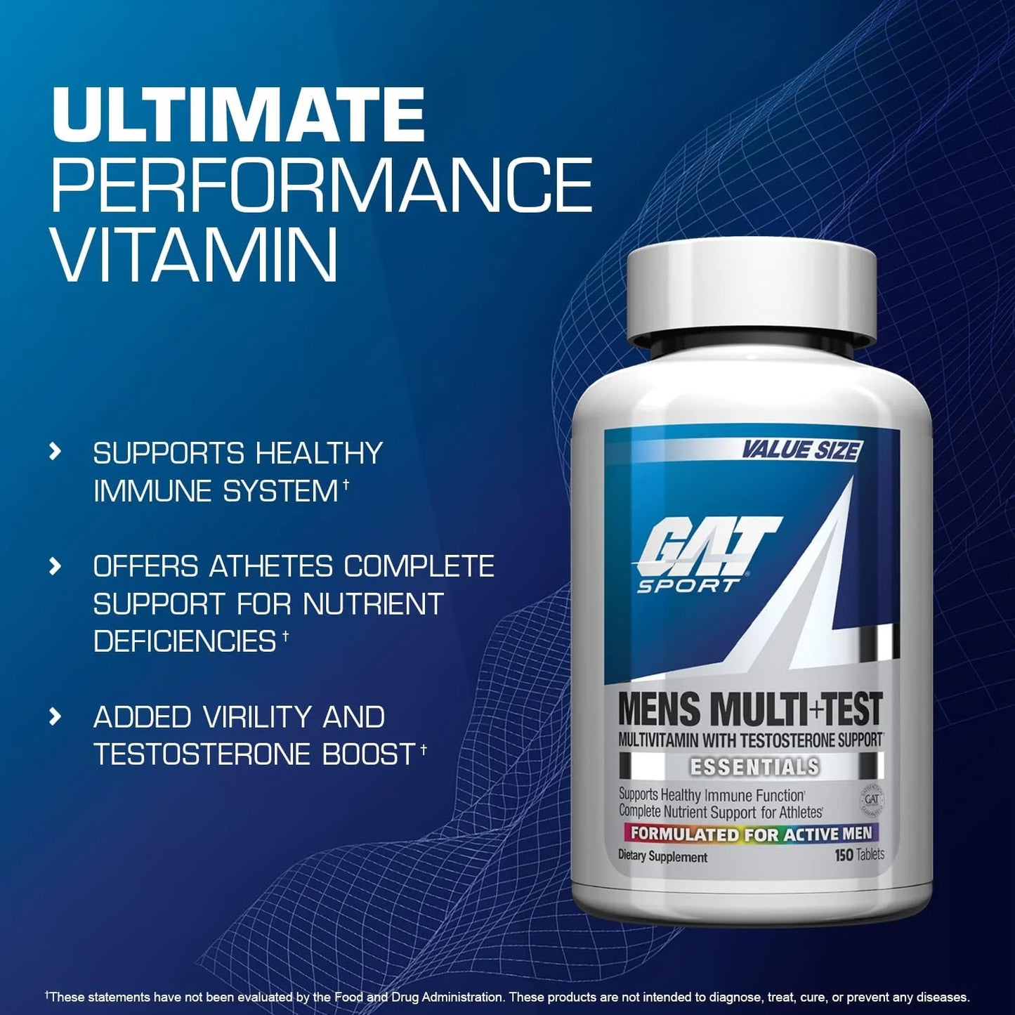 GAT SPORT Men'S Multi + Test, Premium Multivitamin Tablets (150 Count)