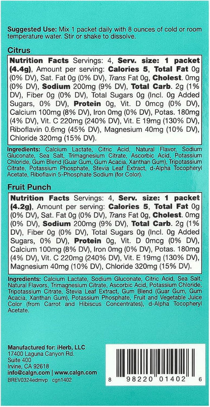 California Gold Nutrition Hydrationup®, Electrolyte Drink Mix with Calcium Lactate, Vitamins C & E, Variety Pack, 20 Packets, 0.14 Oz - 0.17 Oz (4 G - 4.8 G) Each